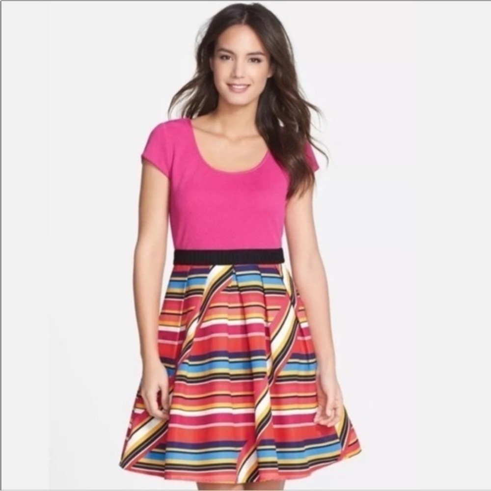 ANTHRO RETRO PINK STRIPED Y2K PLENTY TRACY REESE CAP SHORT SLEEVE LINED DRESS 10
